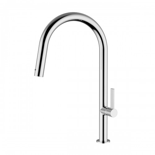 Single-lever one-hole sink mixer with ”P” swivel spout  with pull-out shower and flexible
