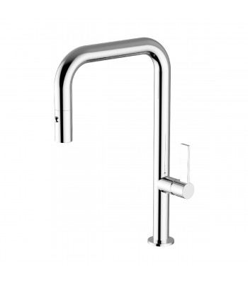 Single-lever one-hole sink mixer. With pull-out shower and flexible