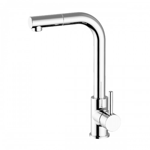 Single-lever one-hole sink mixer. With pull-out shower and flexible