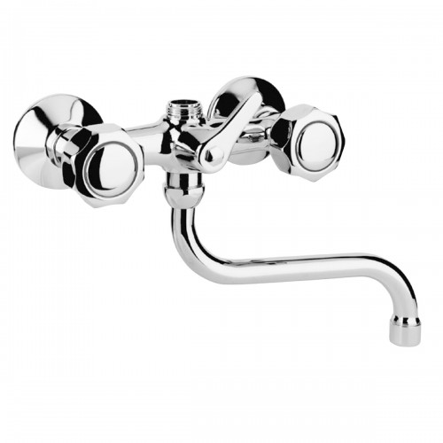 Wall sink group with  swivel spout with fastening  for washing machine