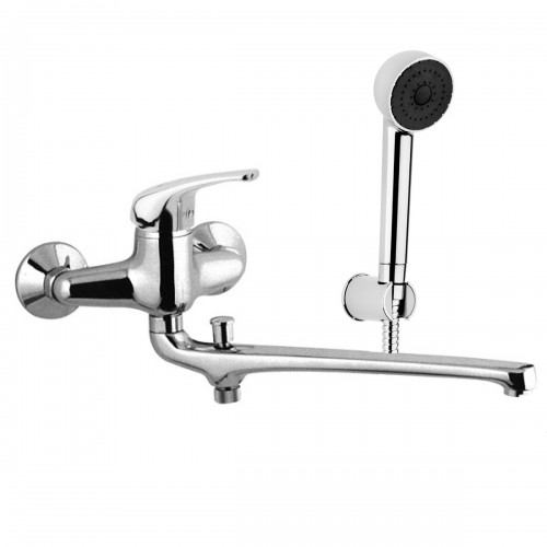Wall basin/bath single lever mixer with 30 cm long casted spout with diverter with duplex shower