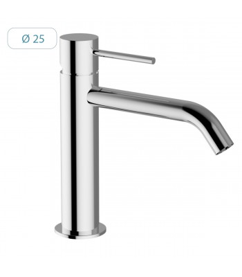 Single lever basin mixer medium ø25  with long spout and and 1”1/4 clic-clac