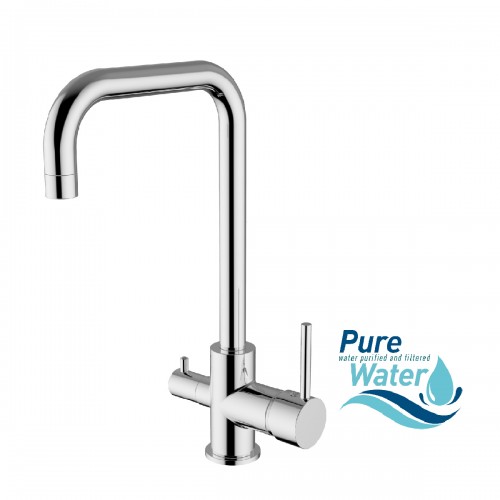 Kitchen sink mixer for water treatment, with separated water flows.