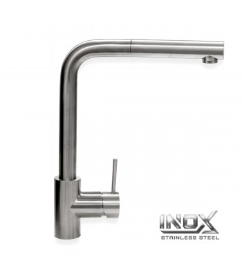 Sink mixer in stainless steel with pull out shower