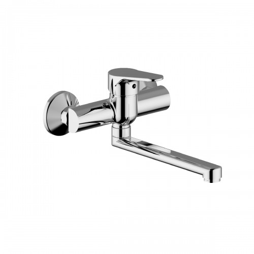 Single-lever wall sink mixer  with movable spout