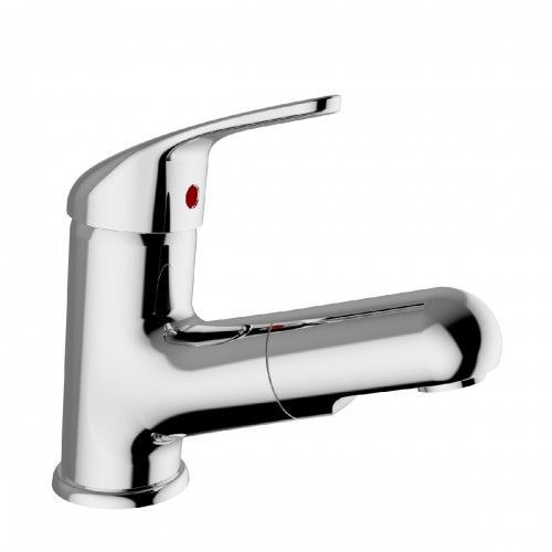 Basin mixer with pull out spout with 1” 1/4” pop-up waste