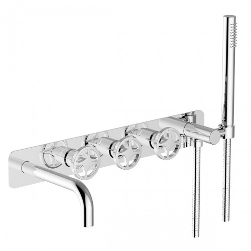 5 holes wall mounted bath mixer with 2 ways diverter, bath filler, shower kit with plate