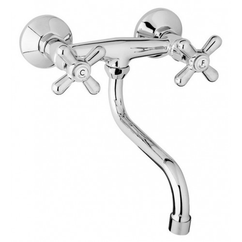 Wall sink mixer with "S" swivel spout