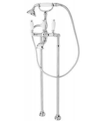 External bath mixer with floor connection pipes