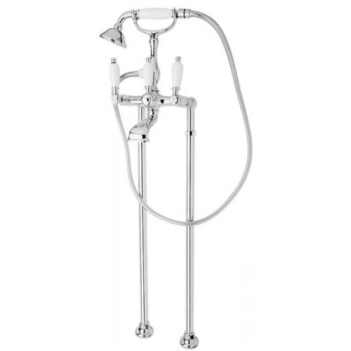 External bath mixer with floor connection pipes