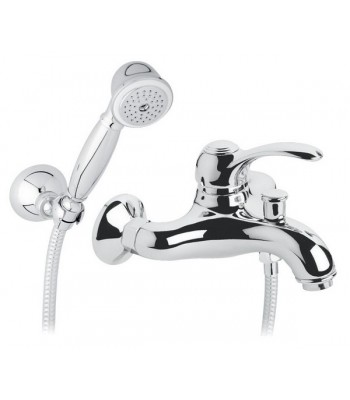 Single-lever external bath mixer with flexible cm 150 and shower support