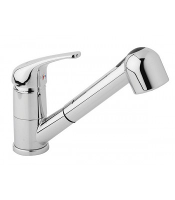 Single-lever one-hole sink mixer with pull-out shower