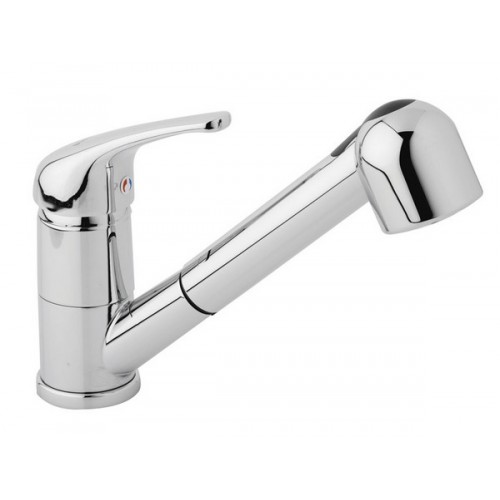 Single-lever one-hole sink mixer with pull-out shower