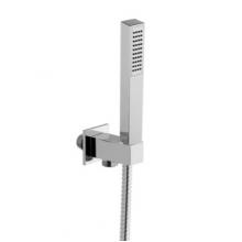 Kit con presa acqua in ottone fissa quadra, doccia Kubik in ottone e flessibile cm 150